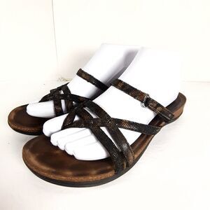 Dansko women's Janelle Eu40 US9-9,5 Leather Animal Print Strappy Thong Sandals